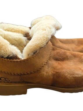UGG Chestnut Suede Shearling Cuff Slip-Ons